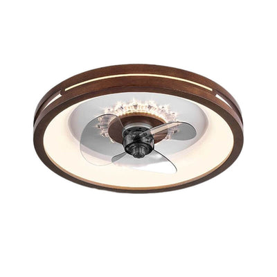 Modern Chinese Walnut Round Square Acrylic LED Flush Mount Ceiling Fan Light