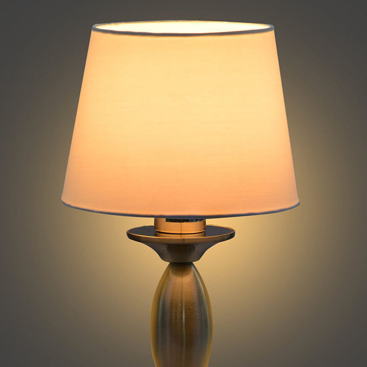 Modern Minimalist White Fabric Chrome Metal 1-Light Table Lamp For Bedroom