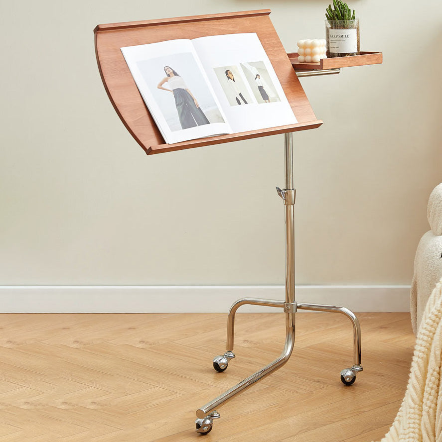 Moderner minimalistischer beweglicher, beidseitig verwendbarer rechteckiger Beistelltisch aus Gummibaumholz und Edelstahl für das Wohnzimmer 