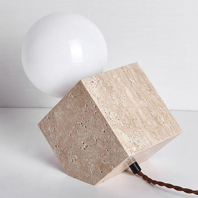 Japanese Nostalgic Yellow Travertine Inclined Cube 1-Light Table Lamp