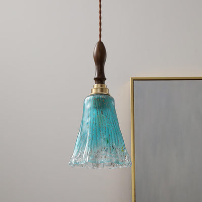 Moderne minimalistische Blume Nussbaum Messing Glas 1-Licht Pendelleuchte 