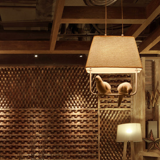 Contemporary Scandinavian Bird Iron Burlap Resin 1/2 Light Chandelier For Bedroom