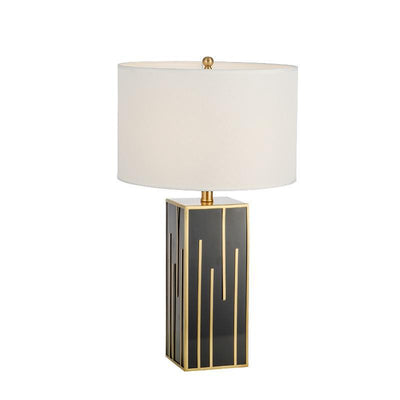 Modern Mid-Century Fabric Drum Square Column Hardware 1-Light Table Lamp For Study