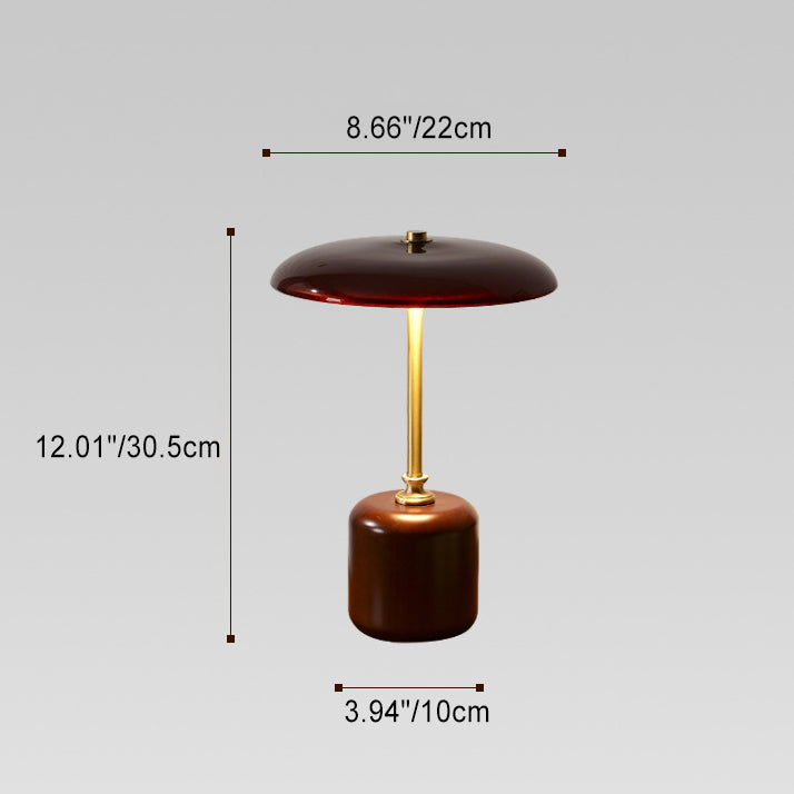 Lámpara de Mesa LED Cilíndrica Redonda de Latón Retro Contemporáneo con Madera y Vidrio para la Mesita de Noche 