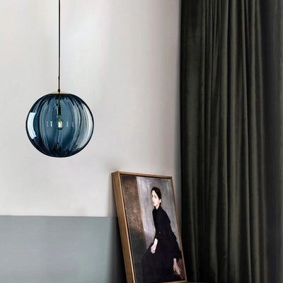 Zeitgenössische nordische Wasserwellen-Pendelleuchte aus kugelförmigem Glasschirm mit 1 Licht für das Wohnzimmer 