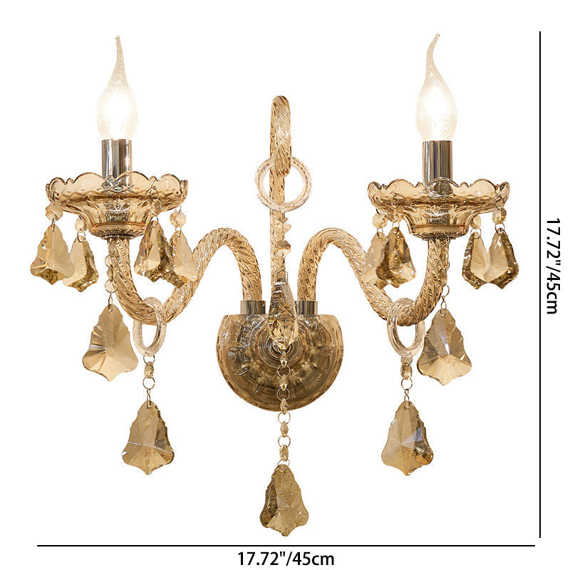 Traditionelle europäische Glaskristall-Kandelaber-Hardware 1/2-Licht-Wandleuchter-Lampe für Wohnzimmer 