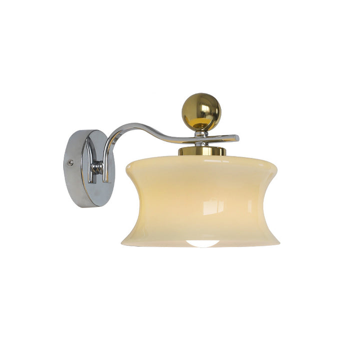 Contemporary Scandinavian Glass Iron Drum Wave Arm 1-Light Wall Sconce Lamp For Bedroom