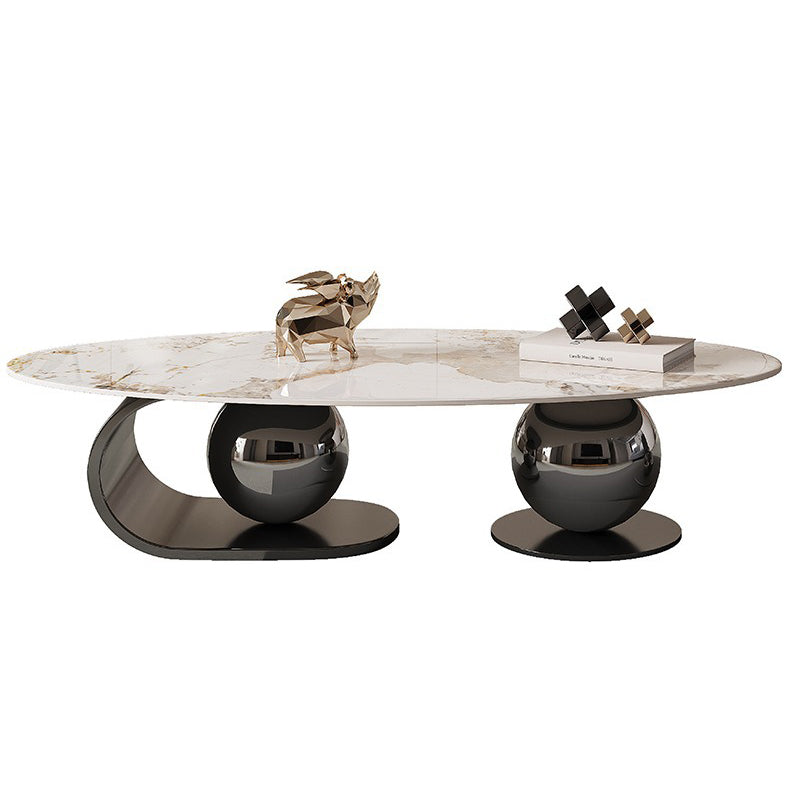 Table basse contemporaine nordique elliptique ronde en pierre de roche en acier inoxydable pour salon 
