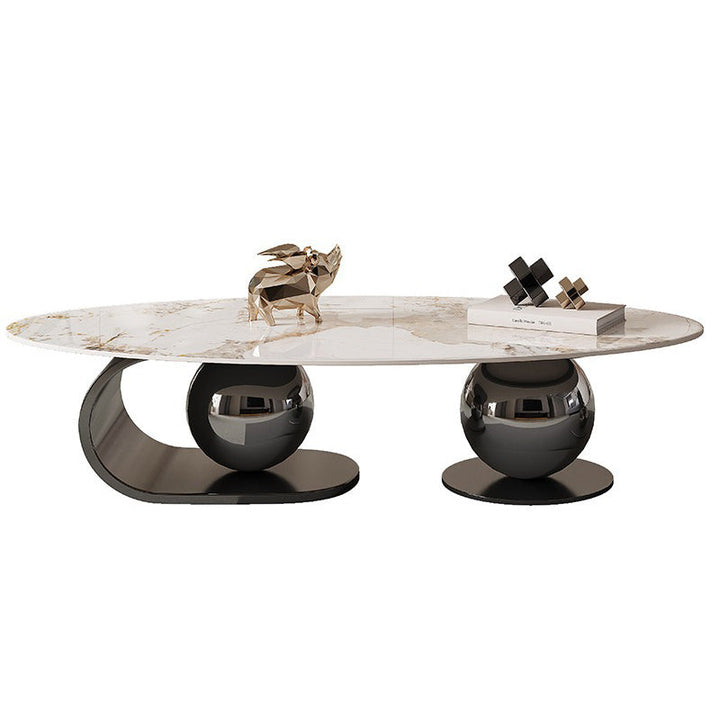 Table basse contemporaine nordique elliptique ronde en pierre de roche en acier inoxydable pour salon 
