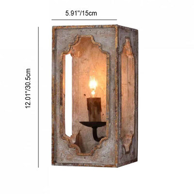 French Country Retro Style Rectangular Wood 1-Light Wall Sconce Lamp