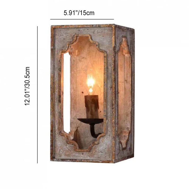 French Country Retro Style Rectangular Wood 1-Light Wall Sconce Lamp