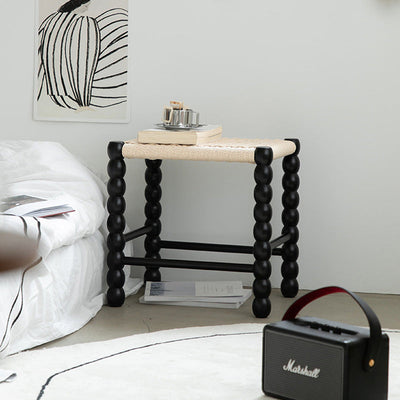 Tabouret rectangulaire traditionnel chinois en osier avec pieds en bois pour le salon 