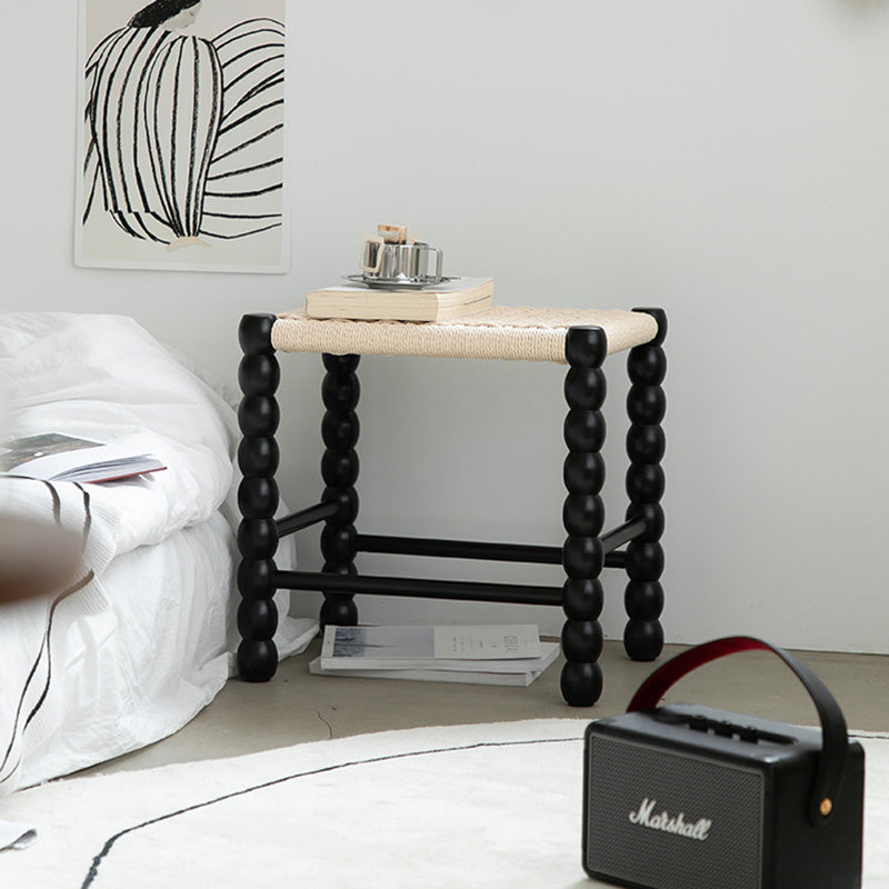 Tabouret rectangulaire traditionnel chinois en osier avec pieds en bois pour le salon 