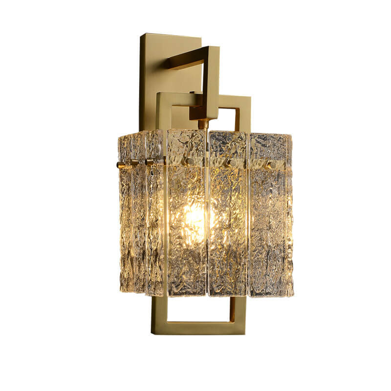 Modern Light Luxury Textured Crystal Brass Square 1-Light Wall Sconce Lamp