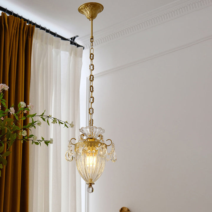 Lanterne française traditionnelle en cuivre sculpté avec cristal 1 lumière pour salon 