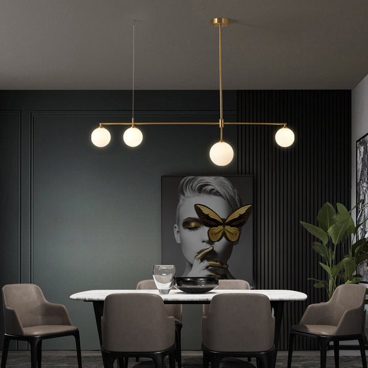 Zeitgenössische nordische Kupferglaskugel-Streifen-Kronleuchter mit 4/5 Lichtern für Esszimmer 