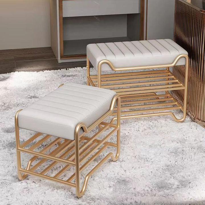 Modern Luxury Upholstered Rectangular Synthetic Fabric Sponge Portable Footstool Backless Armless For Entryways