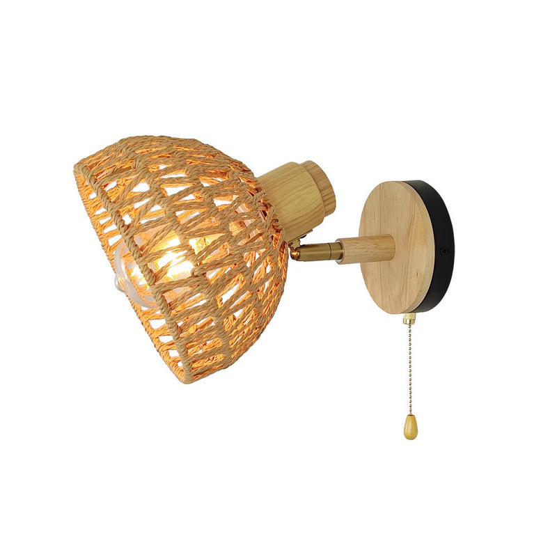 Traditionelle Bauernhaus Papier Rattan Weben Aushöhlen Kuppel 1-Licht Wand Leuchte Lampe Für Schlafzimmer 