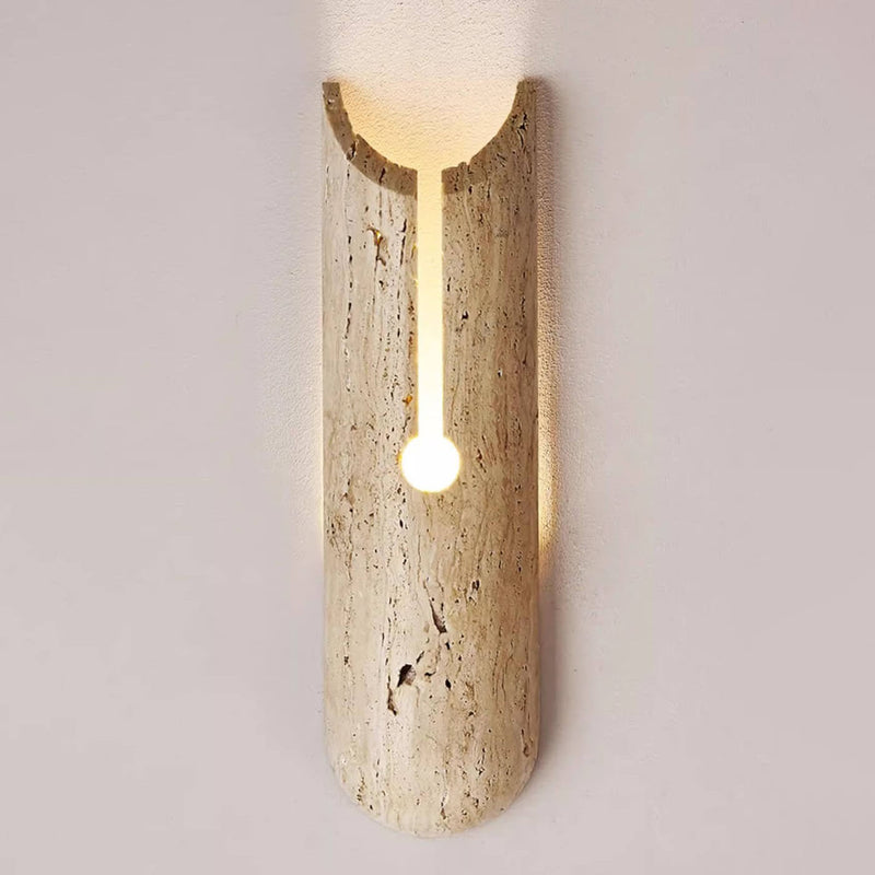 Traditional Japanese Yellow Travertine Half Oval 1-Light Wall Sconce Lamp For Living Room