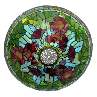 Tiffany Vintage Flower Stained Glass Copper Base 2-Light Table Lamp