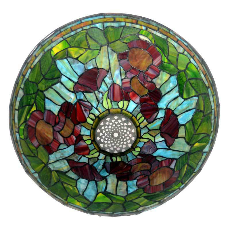 Tiffany Vintage Flower Stained Glass Copper Base 2-Light Table Lamp