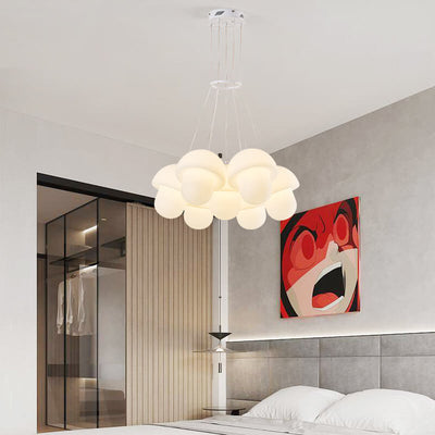 Nordic Minimalist White Mushroom Iron PE 7-Light Island Light Chandelier