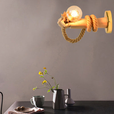 Vintage Creative Hand Shape Lamp Arm Hemp Rope Twine 1-Light Wall Sconce Lamp