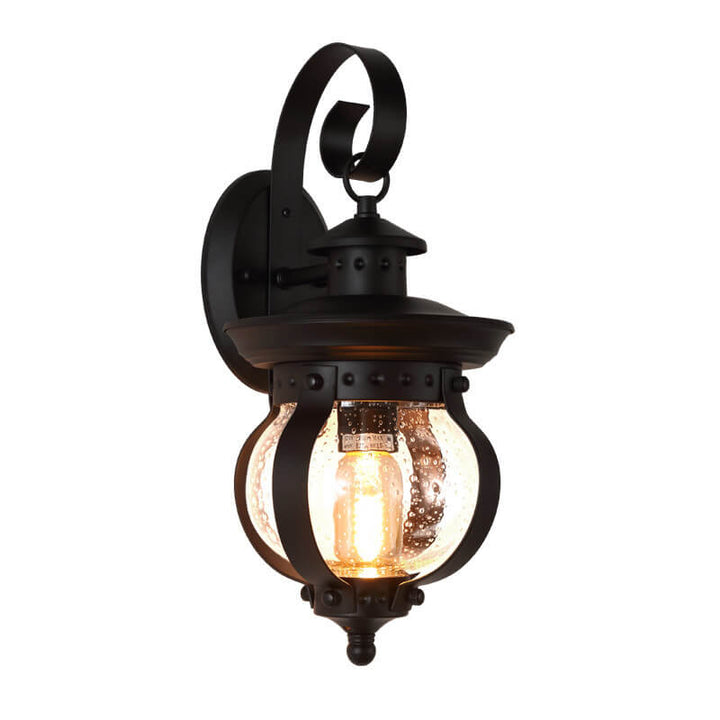 Applique Murale Étanche Extérieure 1 Lumière en Fer Forgé Rétro Européen avec Bocal en Verre 