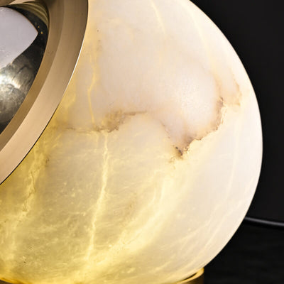 Contemporary Luxury Round Marble Copper LED Table Lamp For Bedroom