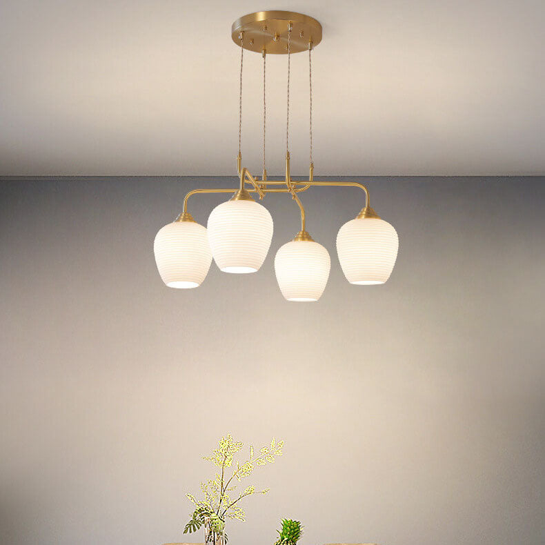 Moderno candelabro redondo de transición de latón con vidrio de 4 luces para sala de estar 