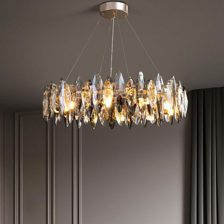 Lustre ovale moderne en cristal et fer avec 5/6/10 lumières pour salon 
