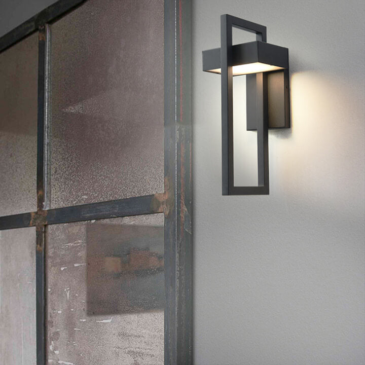 Lámpara de Aplique de Pared Impermeable LED de Acero Inoxidable con Marco Geométrico Minimalista Moderno para Patio Exterior 