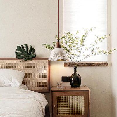 Traditional Japanese Concrete Flower Shade 1-Light Pendant Light For Living Room