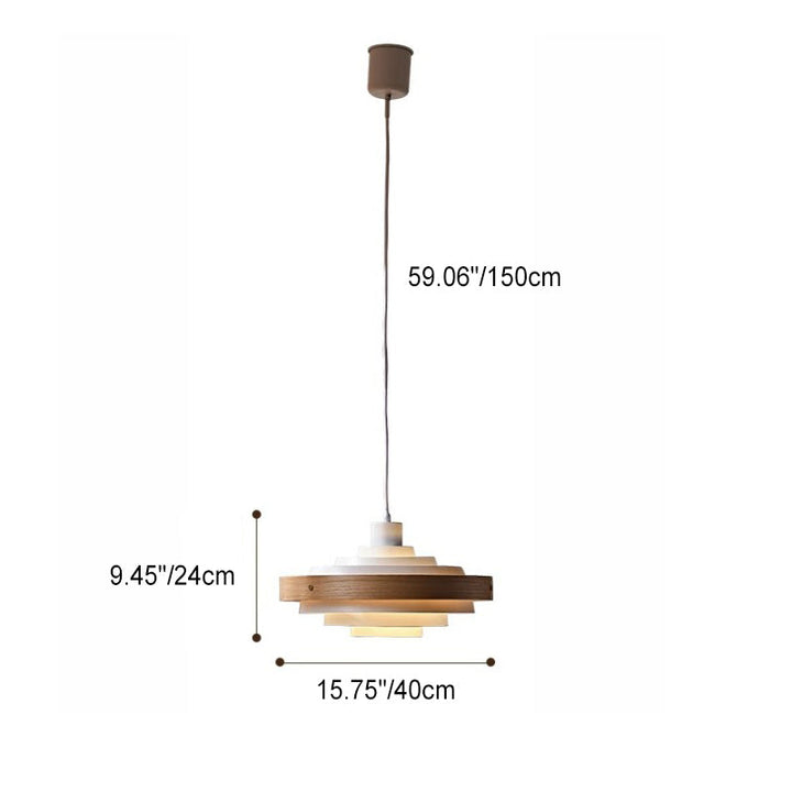 Lámpara colgante de una luz de madera maciza con múltiples capas minimalistas modernas para sala de estar 