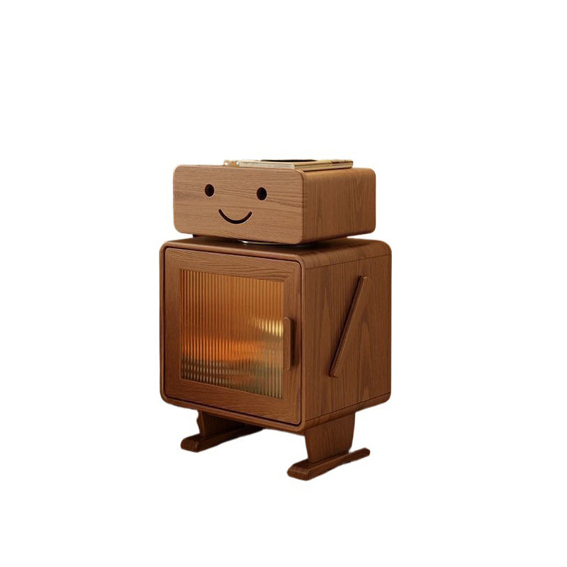 Table de nuit contemporaine carrée en bois de caoutchouc avec verre et métal à 2 tiroirs pour chambre 