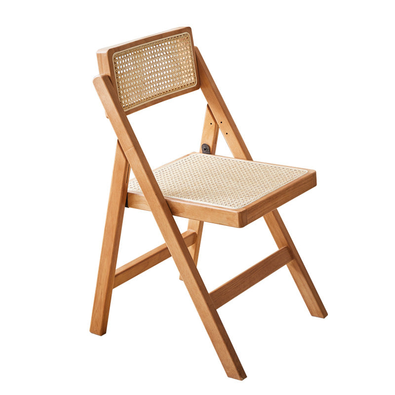 Silla de comedor vintage tradicional cuadrada de ratán PE y madera de caucho con respaldo para comedor 