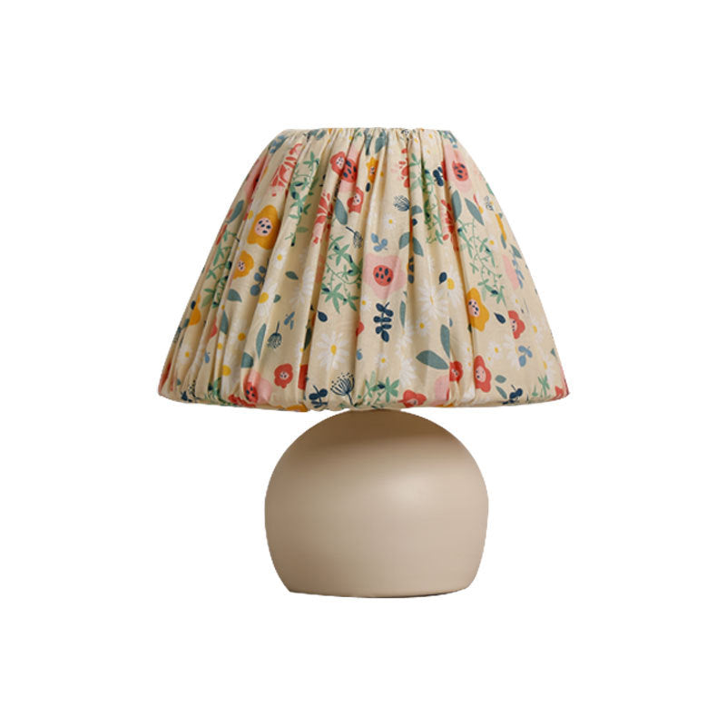 Lampe de table 1 lumière avec abat-jour en tissu à motif floral pastoral européen traditionnel et base ronde en céramique pour chambre 