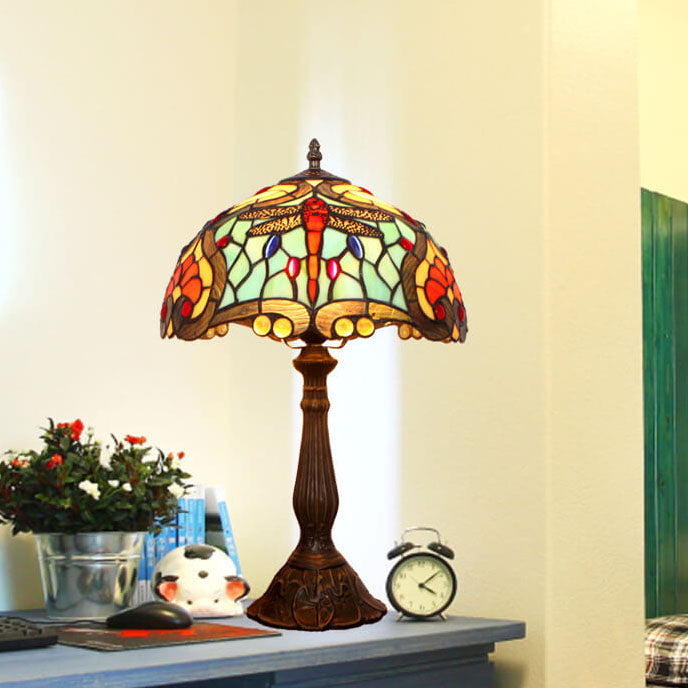Tiffany Kreative Legierung Farbige Libelle Pfirsich Herz 1-Licht Tischlampe 