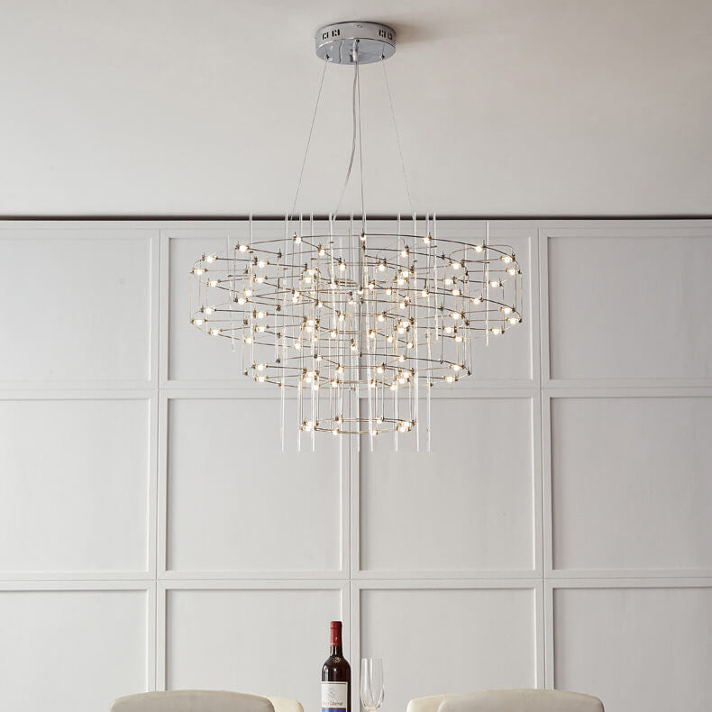 Moderne Luxus Runde Pole Edelstahl LED Kronleuchter Für Wohnzimmer 