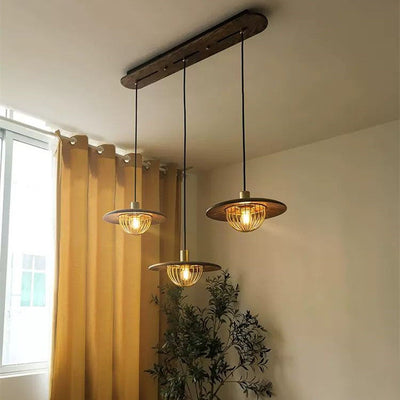 Industrial Simple Light Luxury Wooden Disc 1/2/3-Light Island Light Chandelier