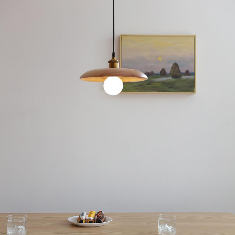 Lámpara Colgante de 1 Luz de Madera Original con Disco Metálico Japonés Tradicional para Sala de Estar 