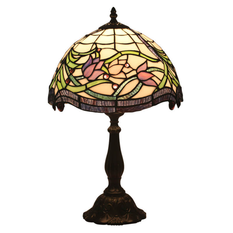 Lámpara de Mesa de 1 Luz con Cúpula de Resina de Vidrio Tiffany Tulip Vintage 