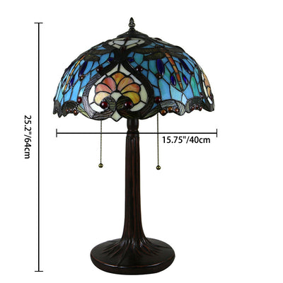 Lampe de Table Traditionnelle Rustique Ronde en Résine et Verre à 2 Lumières pour Chambre 