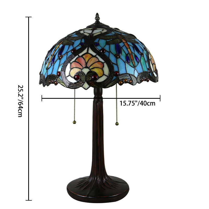 Lampe de Table Traditionnelle Rustique Ronde en Résine et Verre à 2 Lumières pour Chambre 