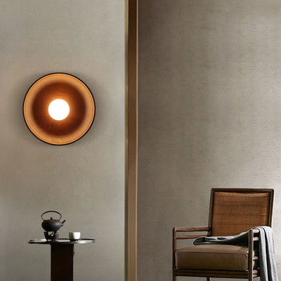 Modern Minimalist Round Disc Solid Wood 1-Light Wall Sconce Lamp