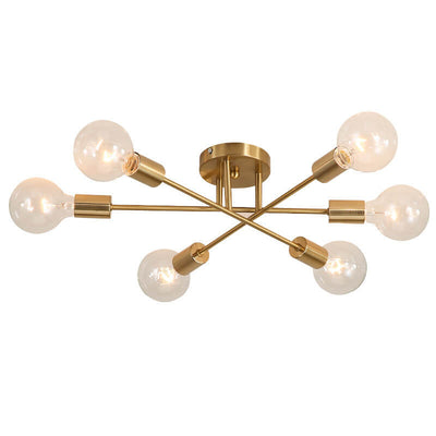 European Luxury Gold Finish Frame Glass Shade 6-Light Chandelier