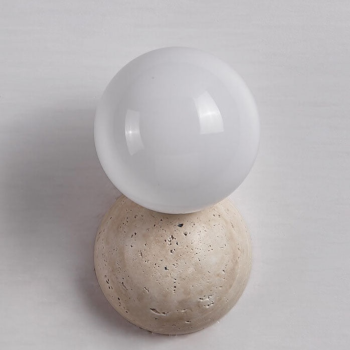 Japanese Minimalist Round Ball Stone 1-Light Wall Sconce Lamp