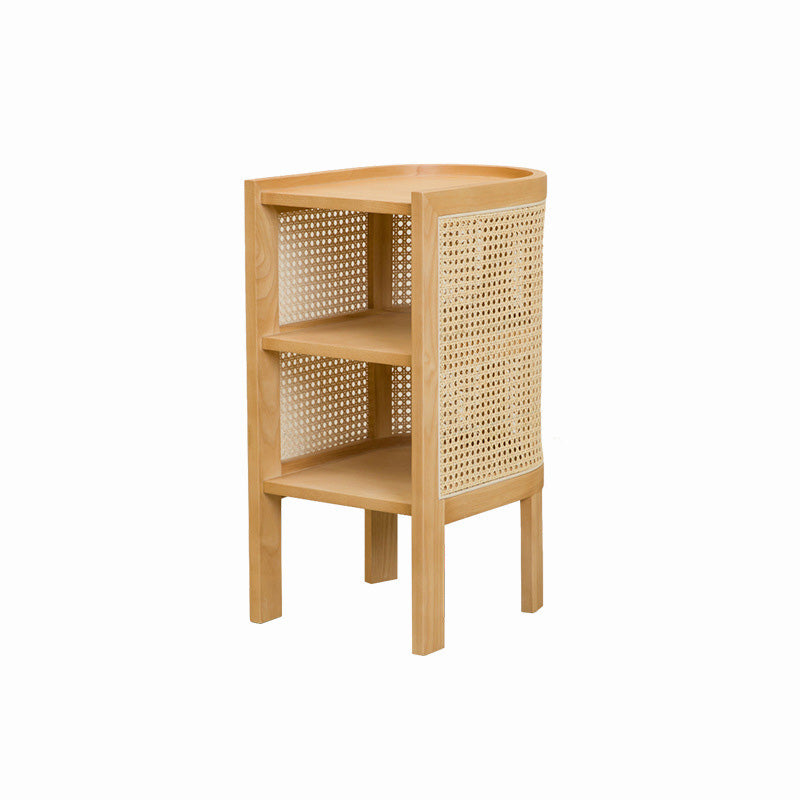 Table de nuit en bois de frêne avec tissage japonais traditionnel semi-circulaire elliptique en rotin à 2 rangements pour le chevet 