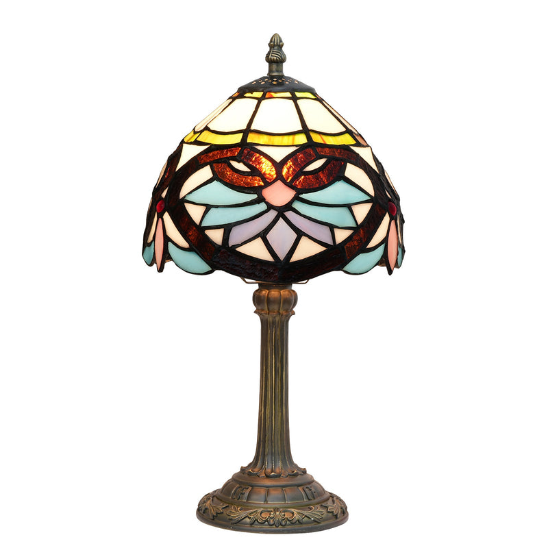 Traditional Tiffany Blue Heart Half Circle Stained Glass Resin 1-Light Table Lamp For Bedroom