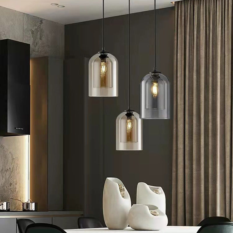 Moderne Einfachheit Zylinder Runde Glas Eisen 1-Licht Pendelleuchte für Wohnzimmer 